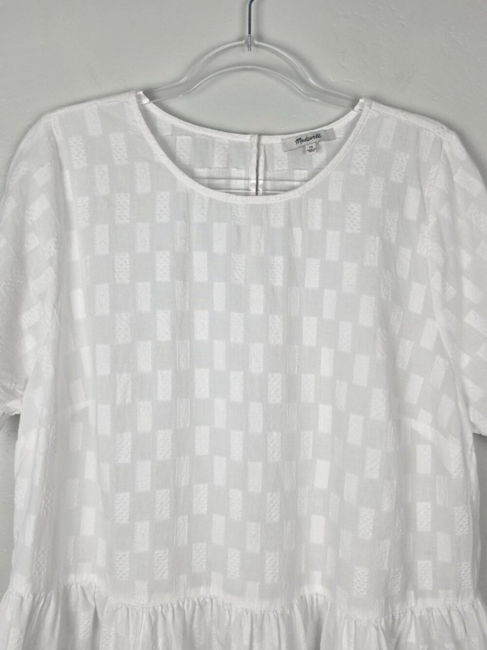 Madewell Medford Top Jacquard Short Sleeve Textured Peplum Blouse White Size 1X - Picture 5 of 13